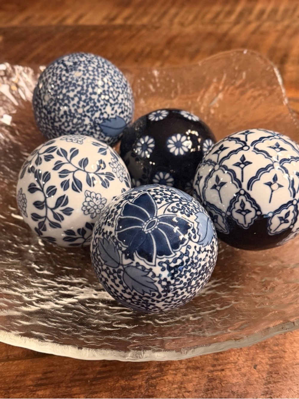 Williams Sonoma Blue and White Ceramic Orbs - Set of 5